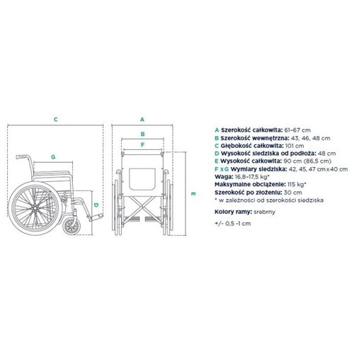 Wózek inwalidzki stalowy BASIC H011B