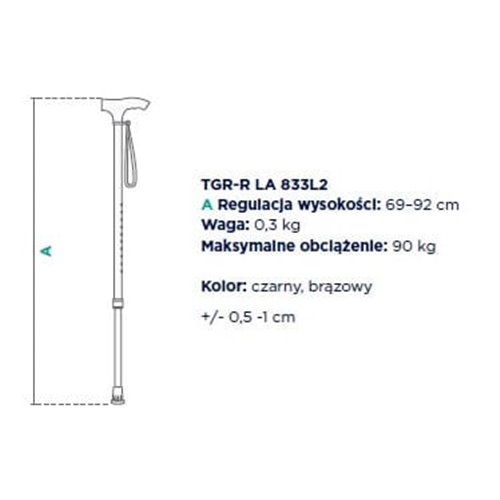 Laska inwalidzka aluminiowa, regulowana TGR-R LA 833L2