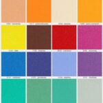 Paleta 16 kolorów z nazwami i kodami, od jasnego beżu i pomarańczy po fiolet i odcienie zieleni.