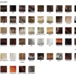 Próbka palety kolorów włosów z odcieniami od ciemnych do jasnych, z czerwonymi, blond, brązowymi i szarymi tonami.