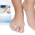 Elastyczne opaski na palce u nóg z opakowaniem, służące do korekcji haluksów.