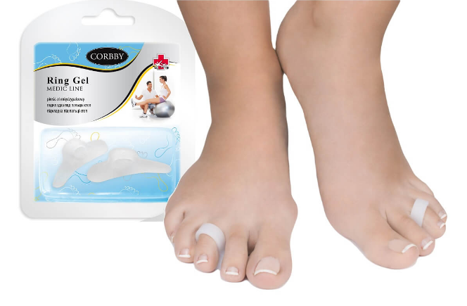 Elastyczne opaski na palce u nóg z opakowaniem, służące do korekcji haluksów.