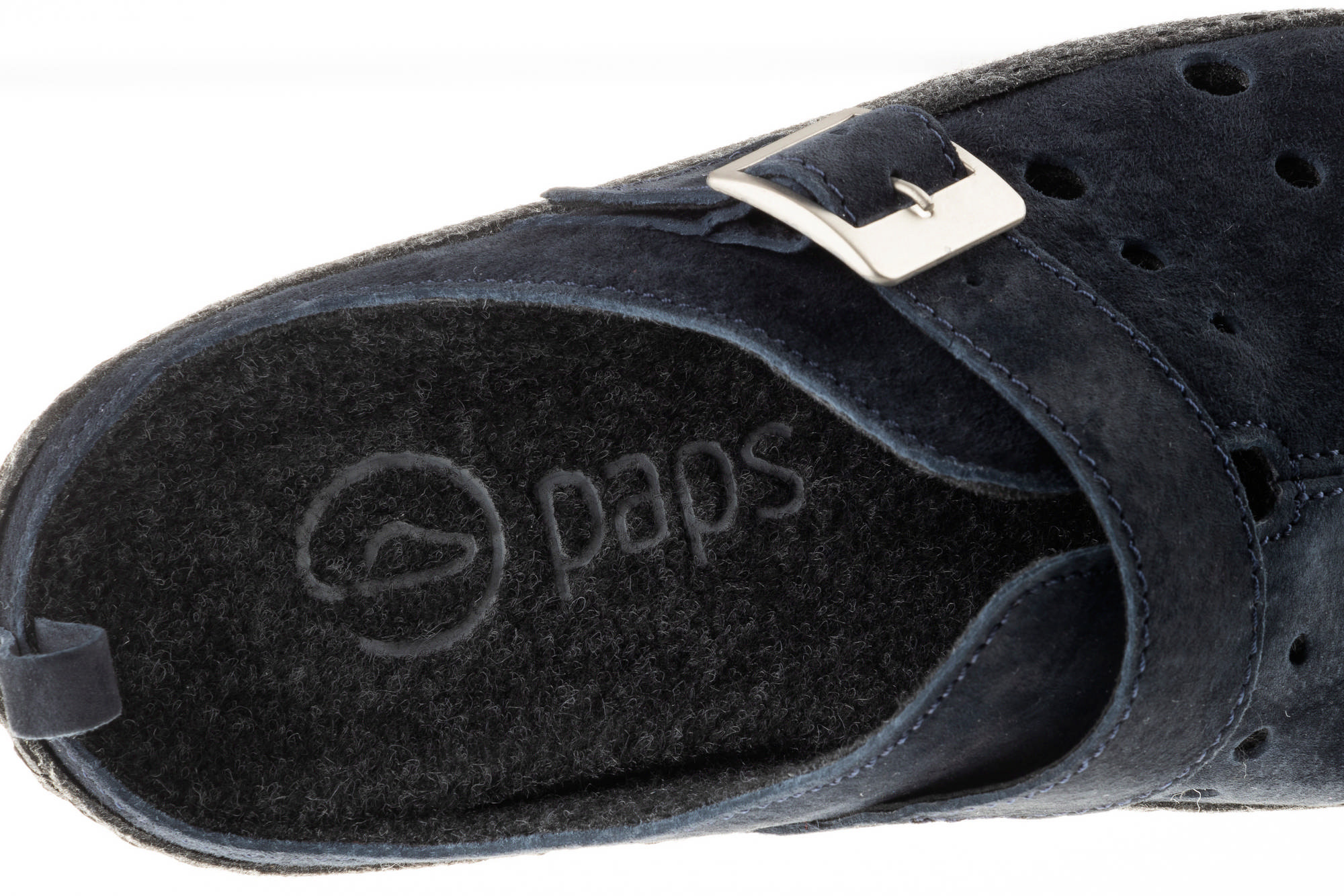 Czarna skórzana mokasyn z metalową klamrą i miękkim wkładką z logo paps.