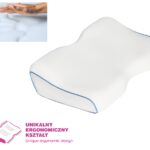 Poduszka ortopedyczna z ergonomicznym kształtem, pokryta białym materiałem, idealna do wsparcia ciała.