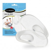 Zestaw wkładek ortopedycznych i podkładek na stopę, w opakowaniu marki Corbby.