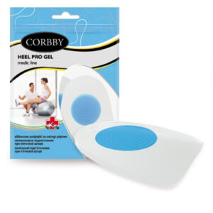 Silikonowe podkładki na ostrogi piłowe, w opakowaniu z logo Corbby, przeznaczone do ochrony podczas ćwiczeń fizycznych.