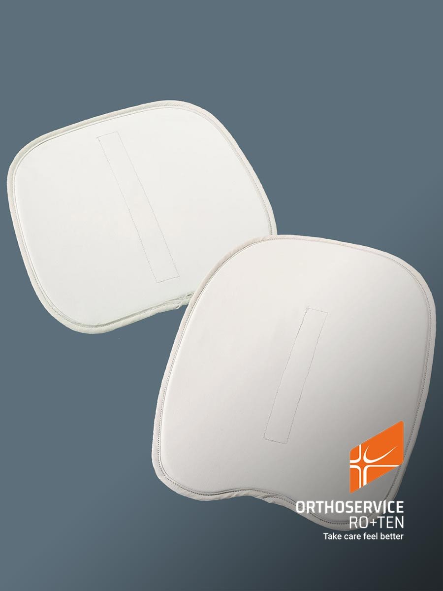 Para białych wkładek ortopedycznych na ciemnoszarym tle, z logo ORTHOSERVICE RO+TEN i napisem Take care feel better.