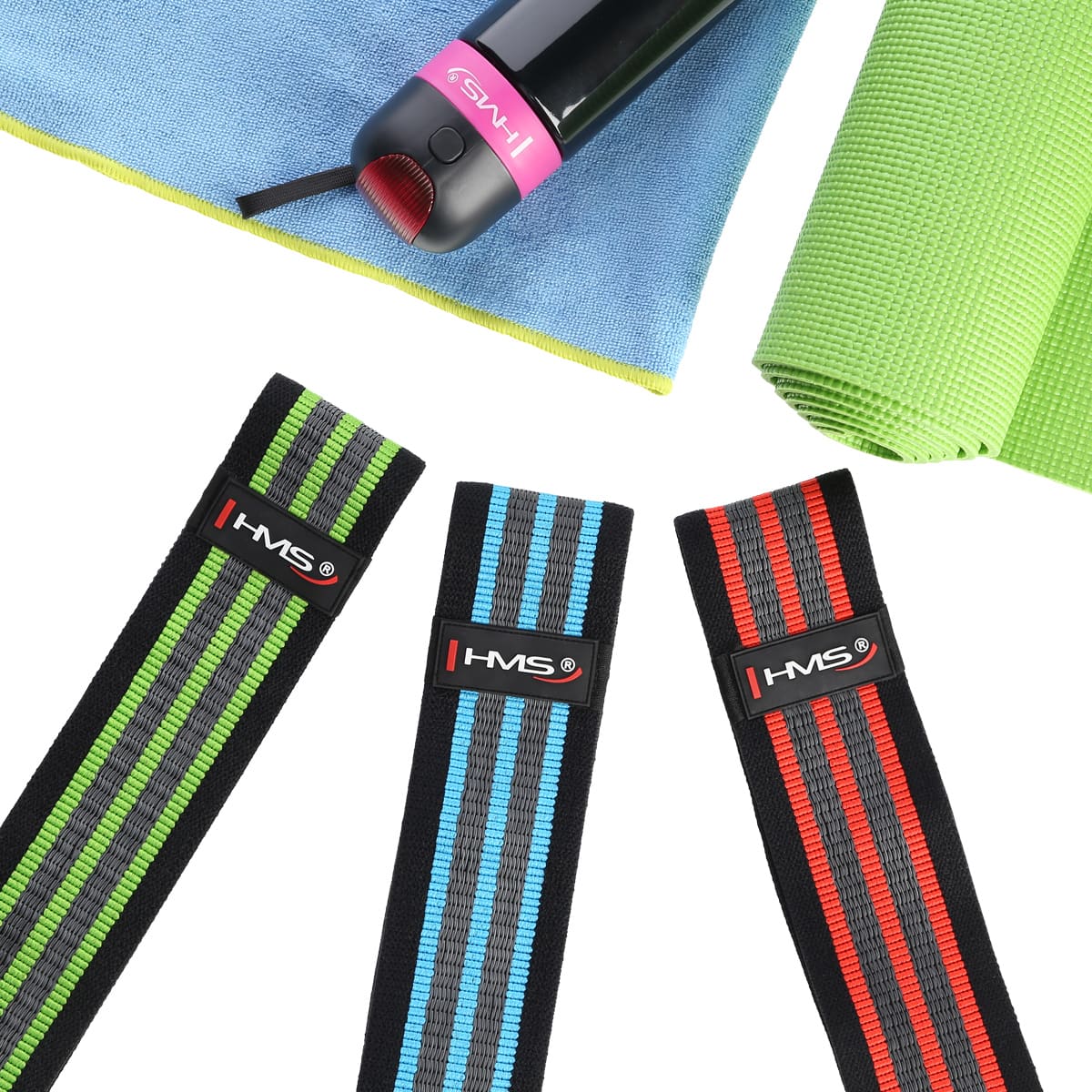 Pas do jogi, maty antypoślizgowe i taśmy oporowe na białym tle.