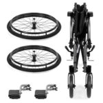 Składany wózek inwalidzki z dwoma kołami i pedałami, widoczny od przodu, na białym tle.