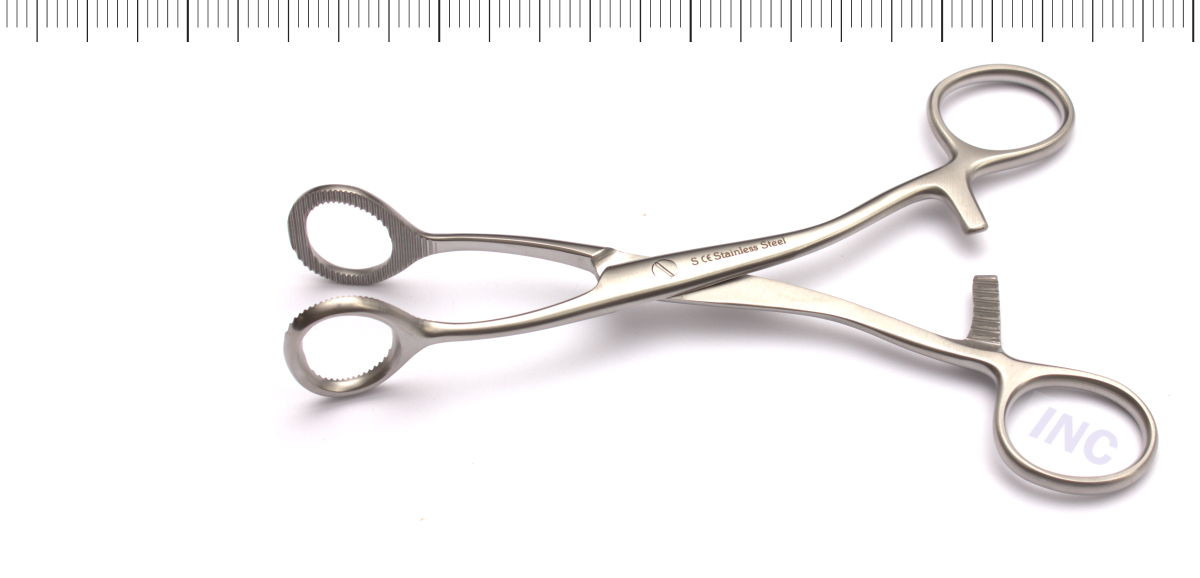 Kleszcze chirurgiczne ze stali nierdzewnej, z dwoma różnymi końcówkami, używane do precyzyjnych procedur medycznych.