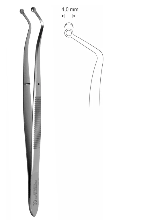 Para narzędzi dentystycznych, jedna z nich ma ząbkowaną końcówkę, druga jest gładka, obie mają długie, cienkie ramio