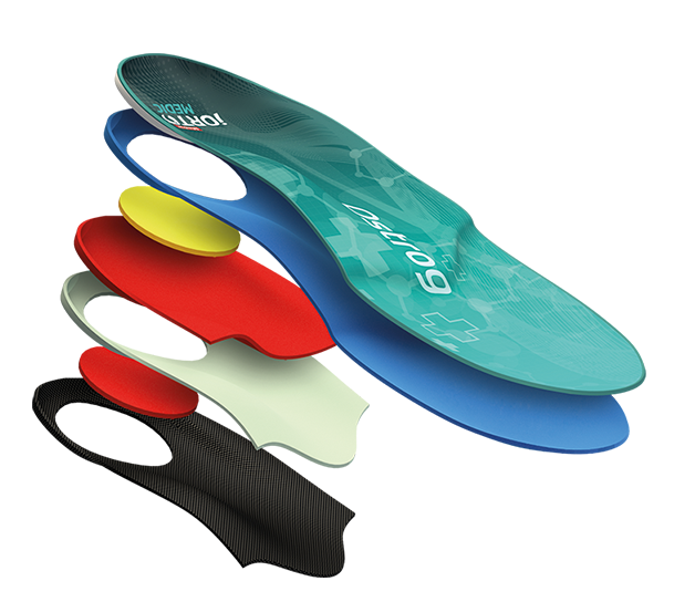 Wielowarstwowa wkładka ortopedyczna z różnymi warstwami i materiałami, w tym pianką, pianką żelową i elastycznym mate