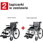 Zestaw dwóch wózków inwalidzkich: z tapicerką zmywalną i siatkową Mesh.