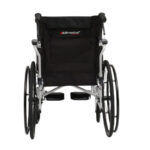 Lekki wózek inwalidzki z czarnym siedziskiem i dużymi kołami, z logo ARmedical na oparciu.