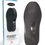 Wkładka ortopedyczna do obuwia dla diabetyków, czarna, z żelowymi wkładkami, w opakowaniu z nazwą i opisem produktu.