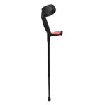 Laska ortopedyczna z podnóżkiem i głowicą do masażu, czarna z różowym elementem, przeznaczona do chodzenia i rehabilit