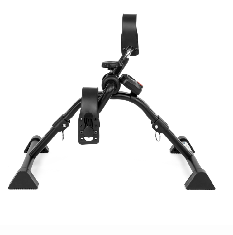 Stabilizator do ćwiczeń na mięśnie brzucha z regulowanym oparciem i szerokimi nogami, na czarnym stelażu.