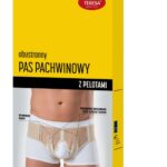 Obustronny pas pachwinowy z pelotami na zdjęciu, w żółtym opakowaniu marki Pani Teresa Medica.