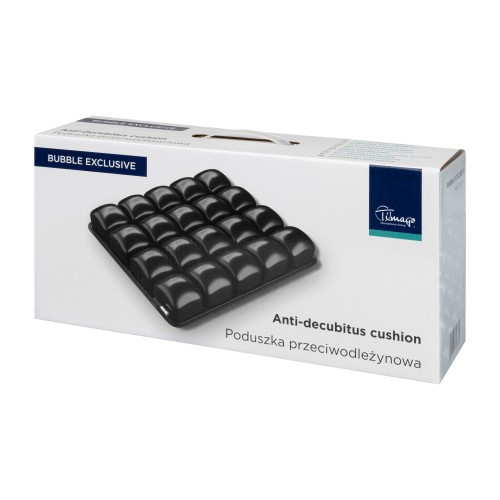 Poduszka przeciwodleżynowa w czarnym pokrowcu, w opakowaniu kartonowym z opisem i logo marki.