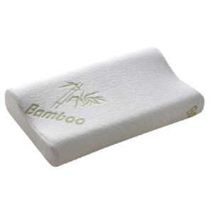 Poduszka ortopedyczna z nadrukiem bambusowego liścia i napisem Bamboo.