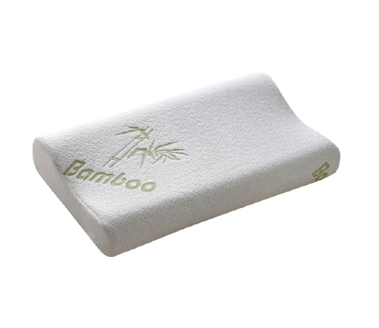 Poduszka ortopedyczna z nadrukiem bambusowego liścia i napisem Bamboo.