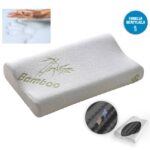 Poduszka z funkcją wentylacji, wykonana z pianki bambusowej, z oznaczeniem bambusowego wzoru i tekstem Bamboo.