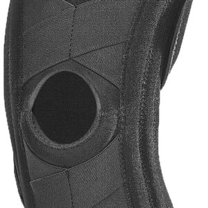 Elastyczny stabilizator nadgarstka Mueller z otworem na kciuk i rzepami, czarny, zapewnia wsparcie i kompresję.