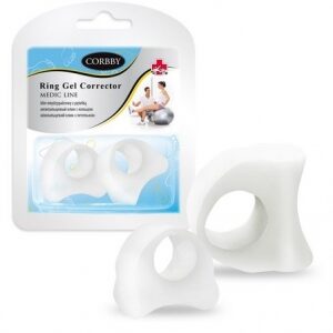 Zestaw wkładek z żelem na palce i pierścień korektor, w opakowaniu z etykietą marki Corbsy.