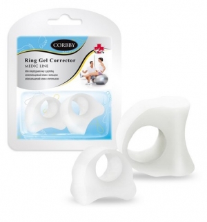 Zestaw wkładek z żelem na palce i pierścień korektor, w opakowaniu z etykietą marki Corbsy.