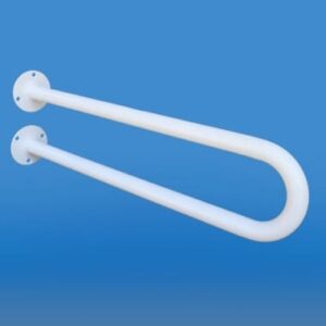 Uchwyt asekuracyjny z dwoma mocowaniami na ścianie, przeznaczony do wsparcia podczas wchodzenia i schodzenia.