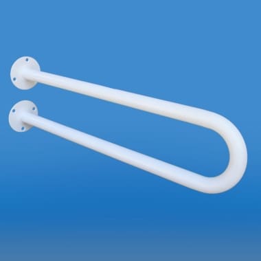 Uchwyt asekuracyjny z dwoma mocowaniami na ścianie, przeznaczony do wsparcia podczas wchodzenia i schodzenia.