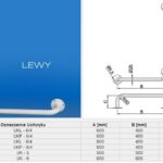 Uchwyt do wieszaków lewy, o długości 600 mm, z dwoma mocowaniami, szerokością 400 mm i wysokością 102 mm.