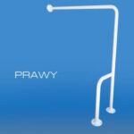 Uchwyt do podpierania z napisem PRAWY na niebieskim tle.