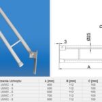 Uchwyt z metalową rurą i płytą montażową, dostępny w różnych rozmiarach od 400 do 800 mm długości.