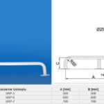 Uchwyt do siedzenia z prostą konstrukcją, wymiary od 500 do 700 mm, z zaokrąglonymi krawędziami R50.