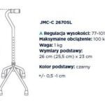 Laska ortopedyczna z regulacją wysokości od 77 do 101 cm, czarna, z trójnożną podstawą i gumową końcówką.