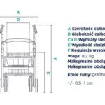 Wózek inwalidzki z regulowaną wysokością siedziska, grafitowym ramem, szerokością 61 cm, waga 8,2 kg, z maksymalnym obc