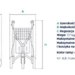 Wózek inwalidzki z regulowaną wysokością uchwytów, niebieską ramą, szerokością 62 cm i głębokością 56 cm, waży