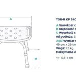 Siedzisko z otworami, dwa uchwyty boczne, wymiary: szerokość 49 cm, głębokość 39 cm, wysokość siedziska 36-46 cm, wag
