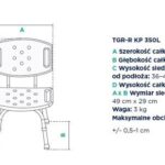 Wymiary i parametry techniczne krzesła z opisem: szerokość, głębokość, wysokość, wymiary siedziska, waga i maksymaln