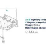 Podpora do toalety z regulacją wysokości, udźwig do 135 kg, z wymiarami 29-48 cm szerokości i 38-53 cm wysokości.