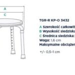 Schemat stołu z wymiarami: szerokość 33 cm, wysokość 36-54 cm, średnica 52 cm, waga 1,6 cm, maksymalne obciążenie 136