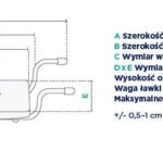 Schemat umywalki z wymiarami: szerokość 67-77 cm, głębokość 18 cm, długość śledziska 37 cm, wysokość 25 cm, max o