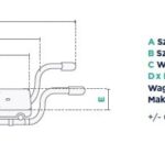 Schemat techniczny z wymiarami i wagą uchwytu na rower, podano szerokości, głębokość i maksymalne obciążenie.