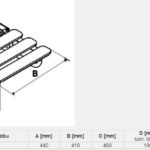 Mocno wytrzymała półka naścienna z czterema listwami, montowana na ścianie, o wymiarach A=440 mm, B=410 mm, C=460 mm, D=