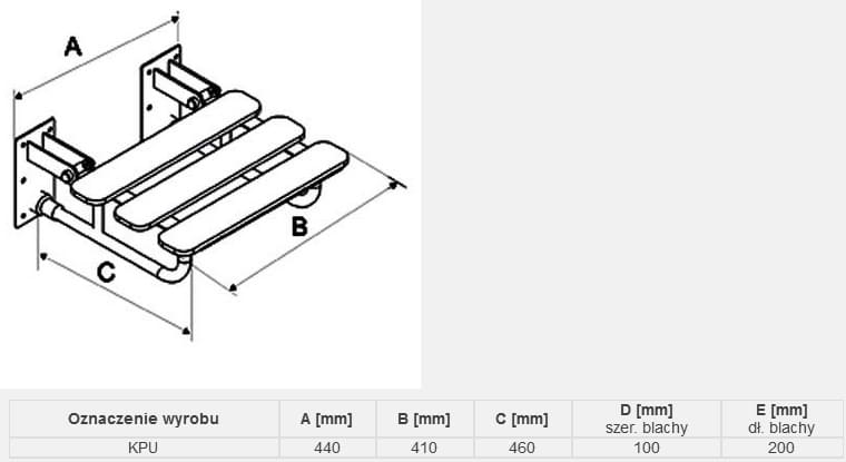 Mocno wytrzymała półka naścienna z czterema listwami, montowana na ścianie, o wymiarach A=440 mm, B=410 mm, C=460 mm, D=