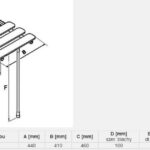 Mocowanie do ściany z trzema poziomymi listwami, podparta jedna pionowa noga, z wymiarami i oznaczeniami technicznymi.