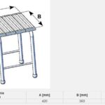 Stół z drewnianą powierzchnią, cztery metalowe nogi, wymiary: wysokość 420 mm, szerokość 360 mm, głębokość 340 mm