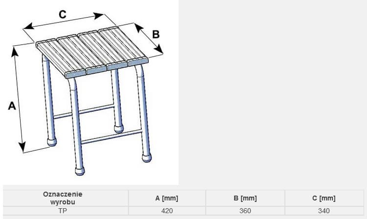 Stół z drewnianą powierzchnią, cztery metalowe nogi, wymiary: wysokość 420 mm, szerokość 360 mm, głębokość 340 mm