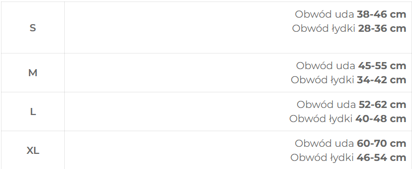 Tabela rozmiarów odzieży z wymiarami dla rozmiarów S, M, L i XL.